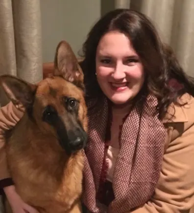 Melissa with german shepherd on her right